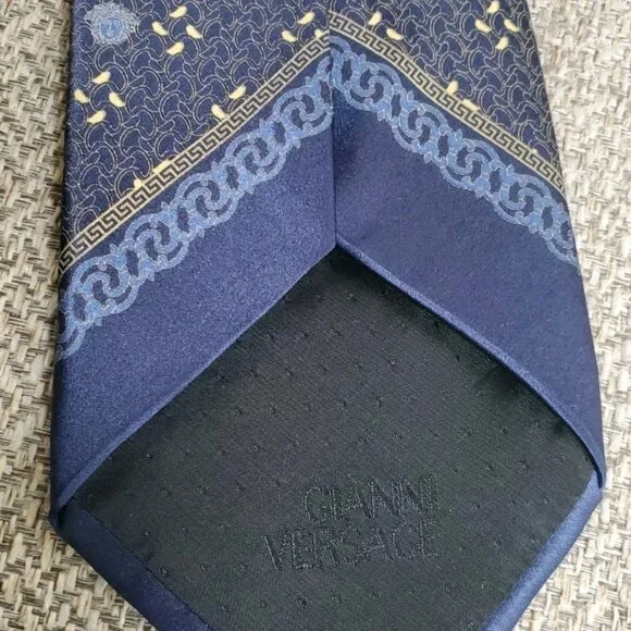 Vintage 80s Gianni Versace Silk Tie - Blue & Gold Medusa Head Baroque Italy